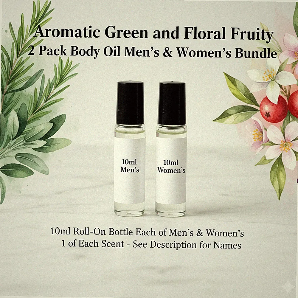 Aromatic Green and Floral Fruity 2 Pack 10ML RollOn Perfume Body Oil Bundle