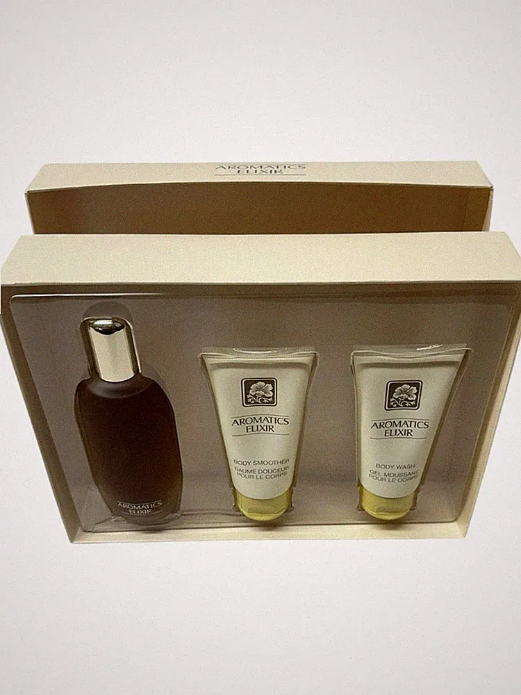 Clinique Aromatics Elixir Riches Perfume, Body Smoother, Body Wash, 3 Pc Set-NIB