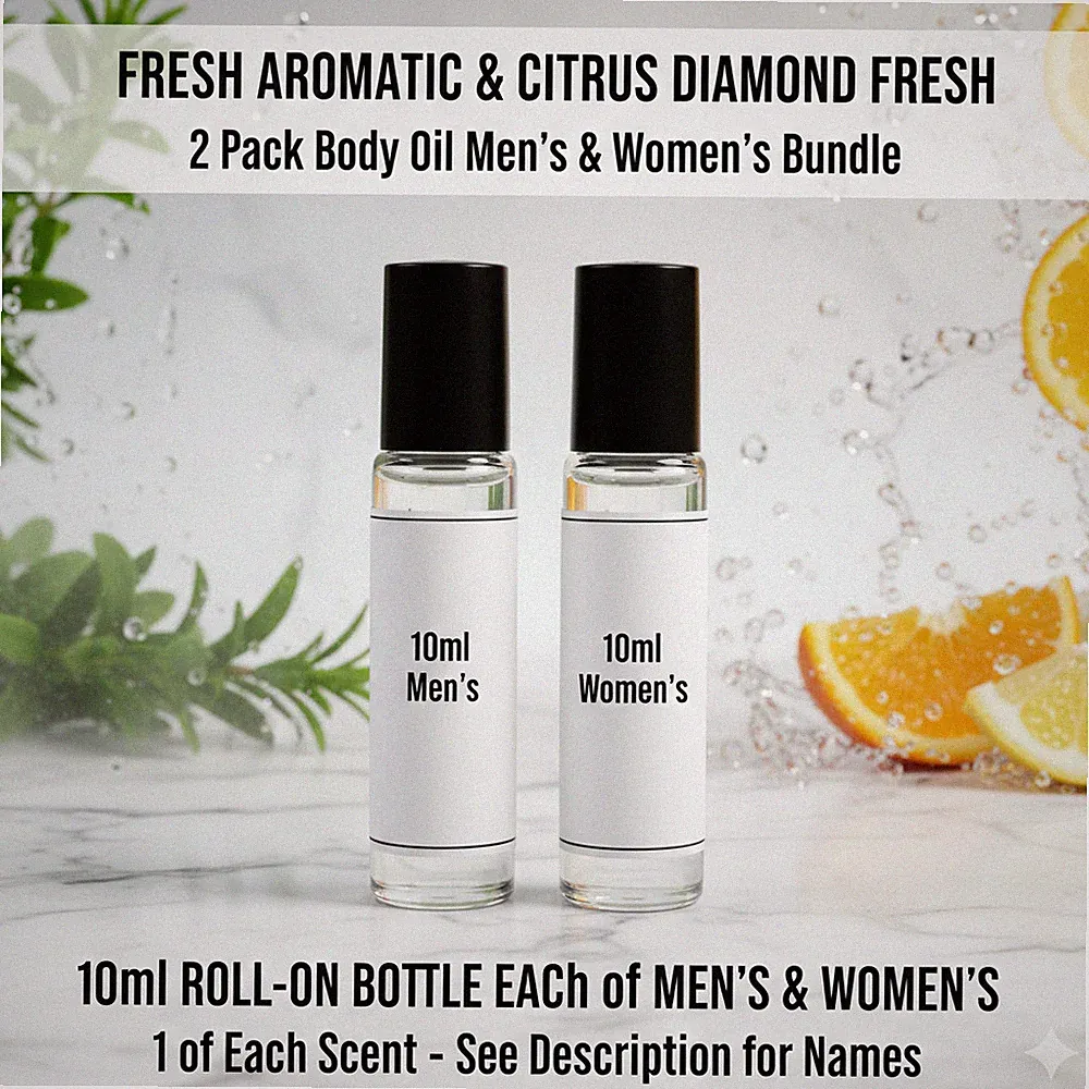 Fresh Aromatic & Citrus Diamond Fresh 2 Pack 10ML RollOn Perfume Body Oil Bundle