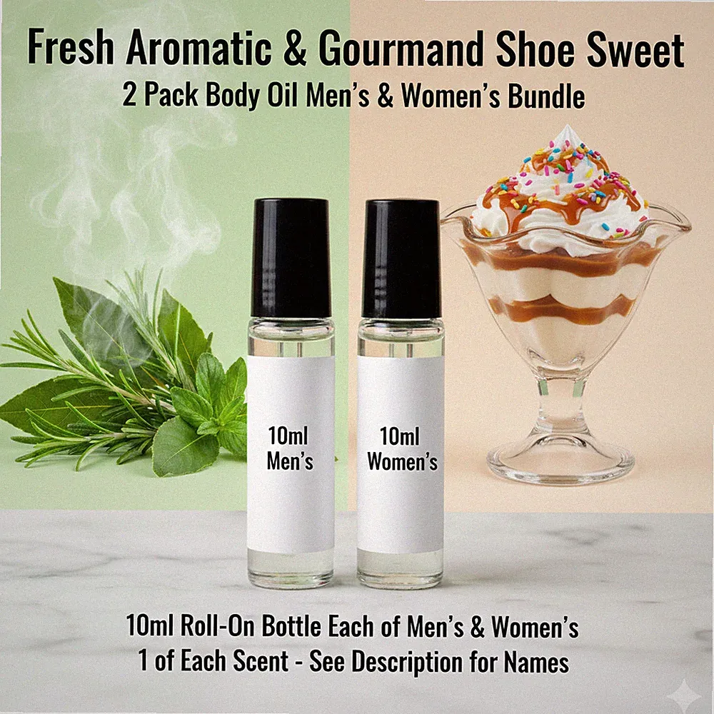Fresh Aromatic & Gourmand Shoe Sweet 2 Pack 10ML RollOn Perfume Body Oil Bundle