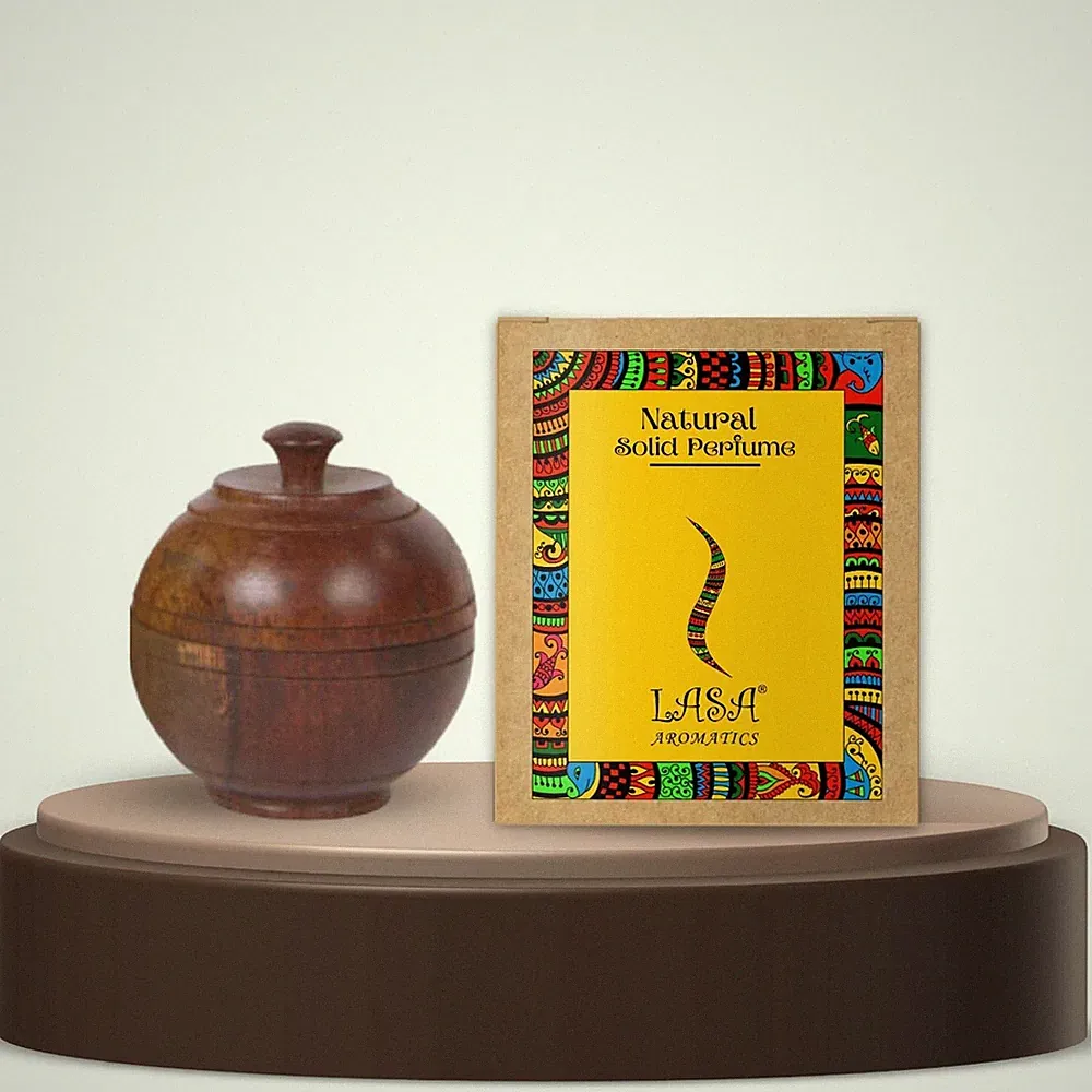 Lasa Aromatics Solid Perfume Fragrances Body Musk In Wooden Jar- Sandalwood